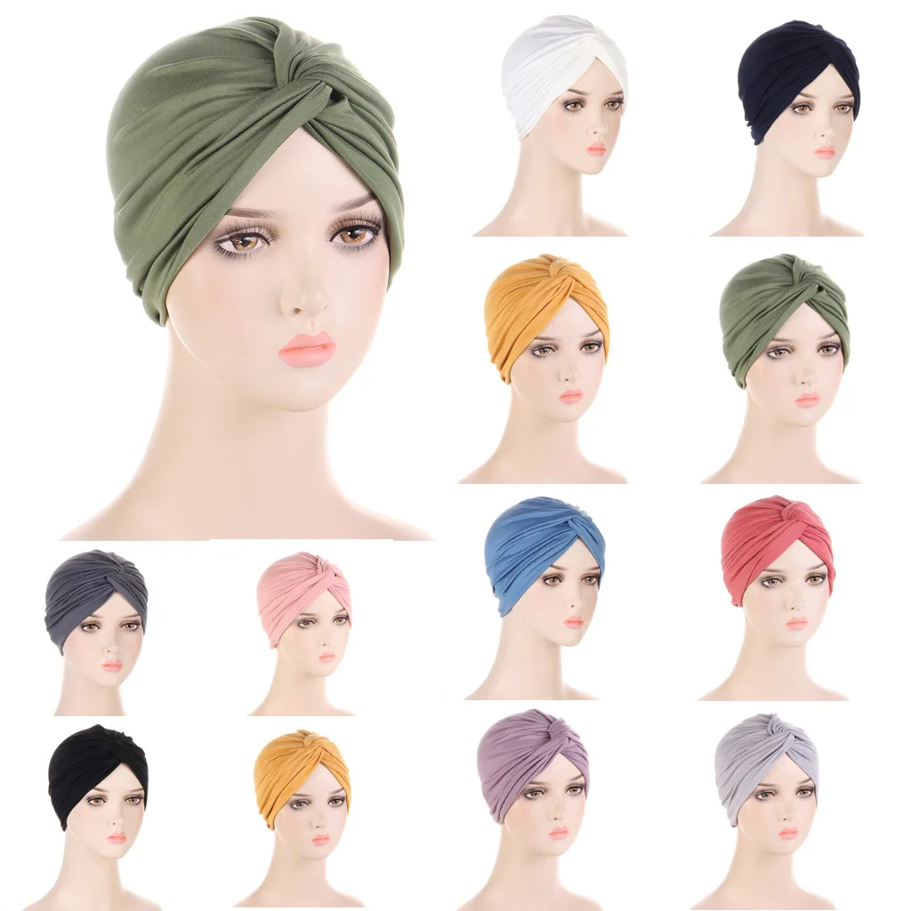 

New Women Turban Headwear Hats Twist Silky Pre tied Knot Caps Chemo Beanies Headwrap Plated For Cancer Hair Loss Cover