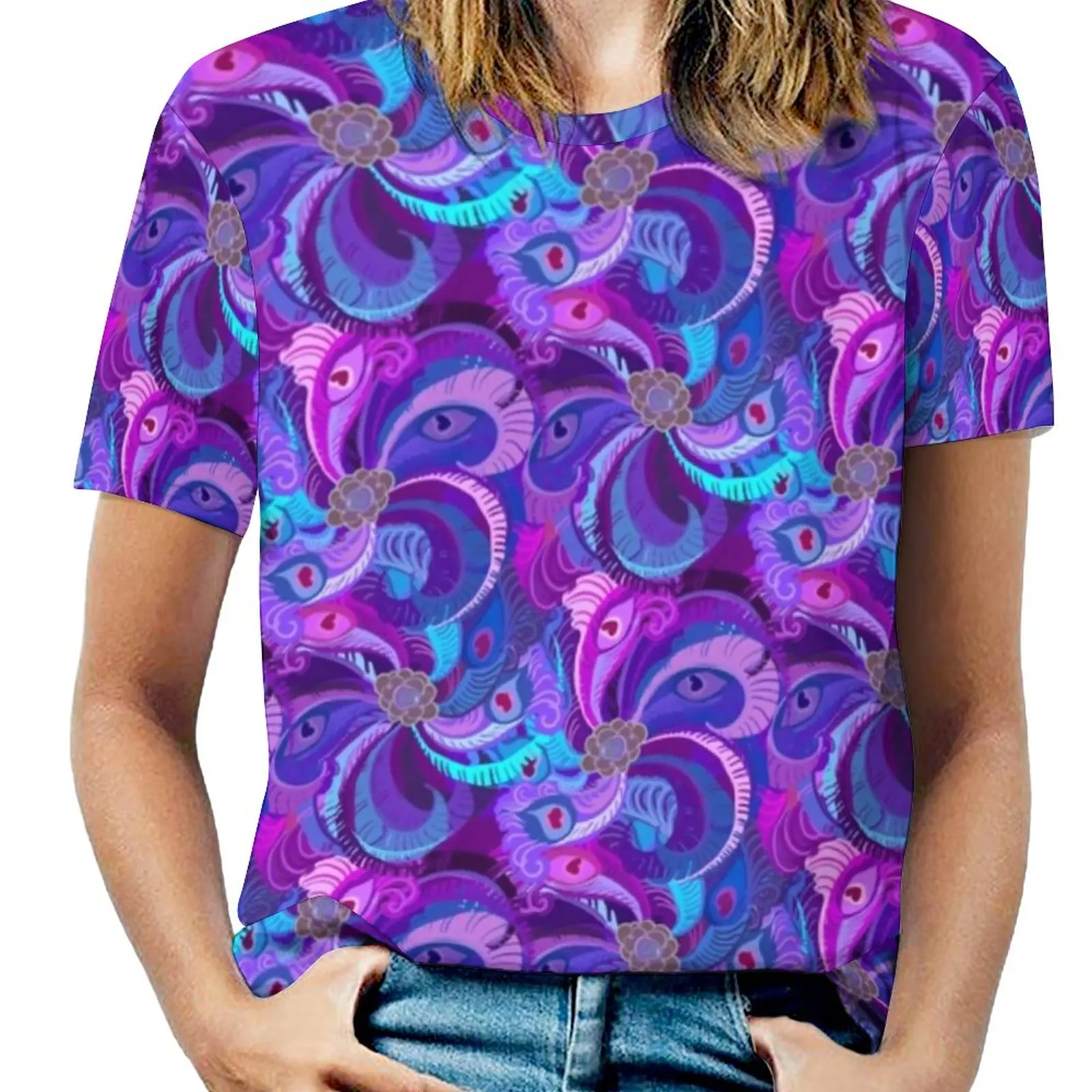 

Peacock Design T-Shirt Abstract Feather Print Pretty T-Shirts Short Sleeves Basic Tee Shirt Sexy Print Clothing Big Size
