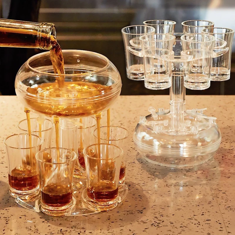 

Liquor Dispenser 6 Shot Glass Cocktail Whisky Beer Quick Filling Tools Drinking Games Tools for Home Party Bar Shot Glass