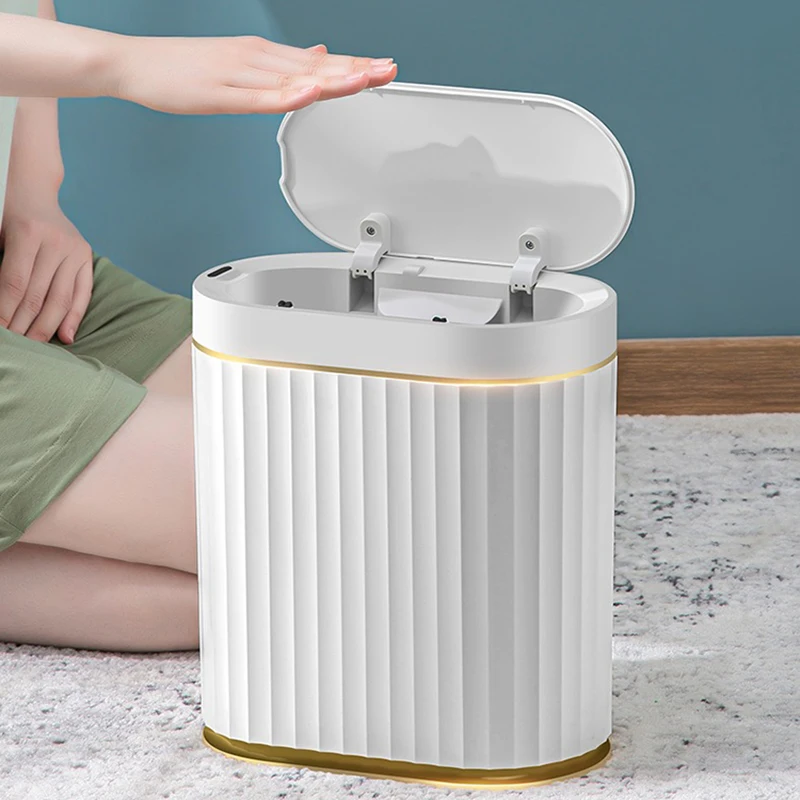 

Kitchen Luxury Bathroom Living Smart For Trash Cracks Lid Tin Family Light For Can Sensor Room Trash With Garbage Waterproof Bin