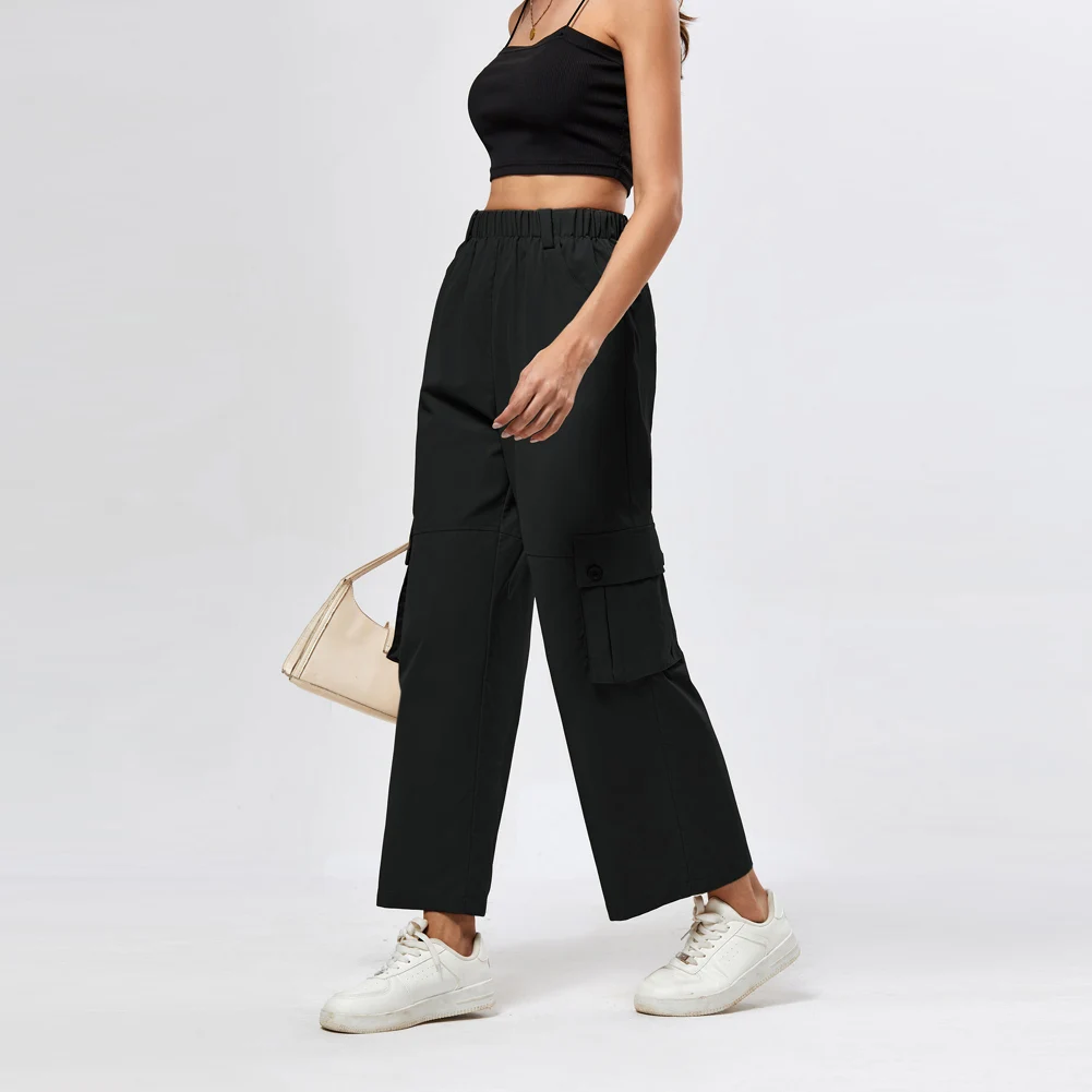 Jasambac женские брюки с высокой талией прямые модные повседневные эластичной