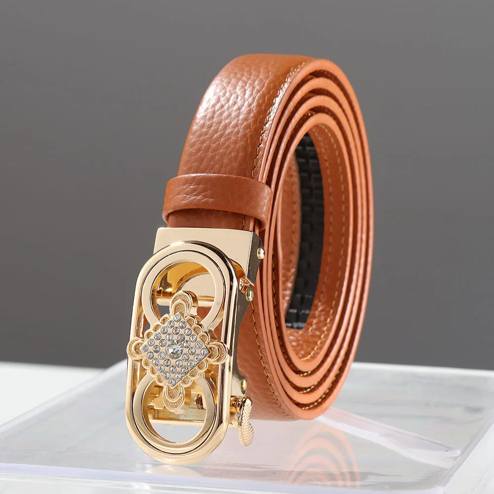Chinese Knot Metal Ratchet Buckle Leather Belt for Women Luxury Designer Female Belt Strap for Dress Jeans Accessories