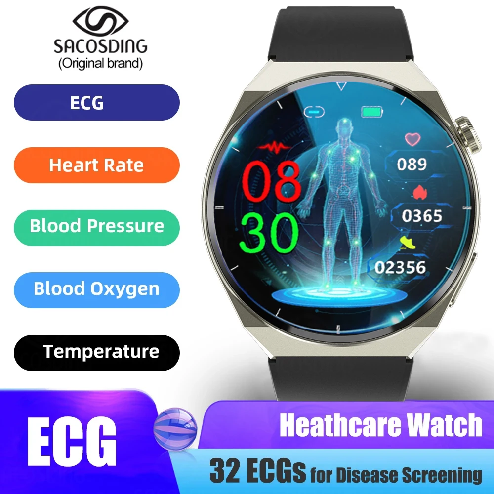 

SACOSDING Blood Sugar Smart Watch ECG Monitoring Blood Pressure Body Temperature Smartwatch Men IP68 Waterproof Fitness Tracker