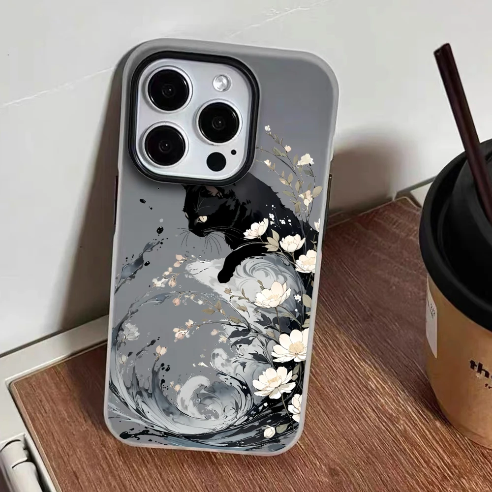 Фото Чехол для iPhone 17 15 16 14 Pro Max Plus с художественным дизайном «Волна и кошка», а также для iPhone 13 11 12 ProMax XS XR 7 8 Plus, в конфетных цветах №4