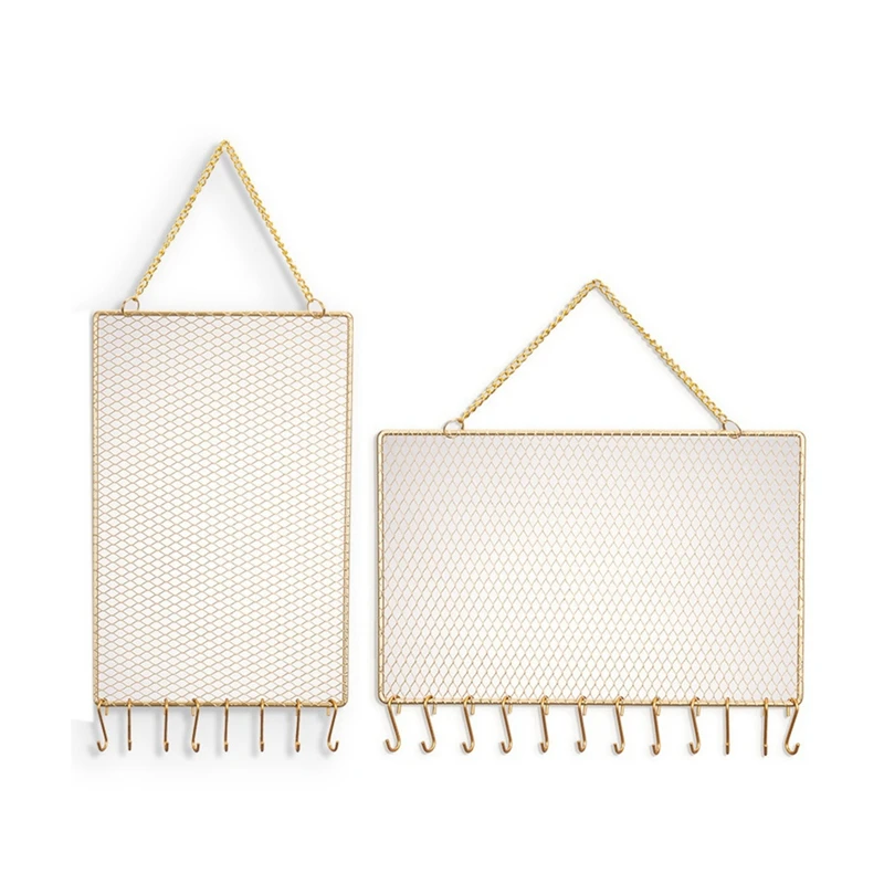 

2Pcs Wall Mounted Jewelry Organizer Stud Earring Holder Decorative Diamond Grid Shape With Hooks For Necklaces Bracelets