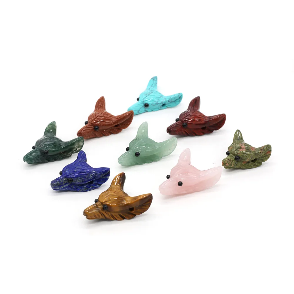 

Wolf Head Shape Natural Stone Rose Quartzs Tiger Eye Stone Beads Charms for DIY Jewelry Making Necklace Size 22x30mm