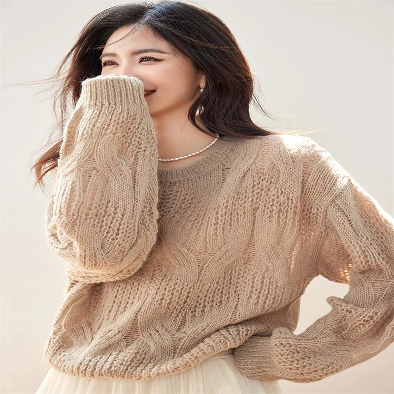 Lucyever ленивый стильный свитер для женщин осень-зима толстый теплый свободный