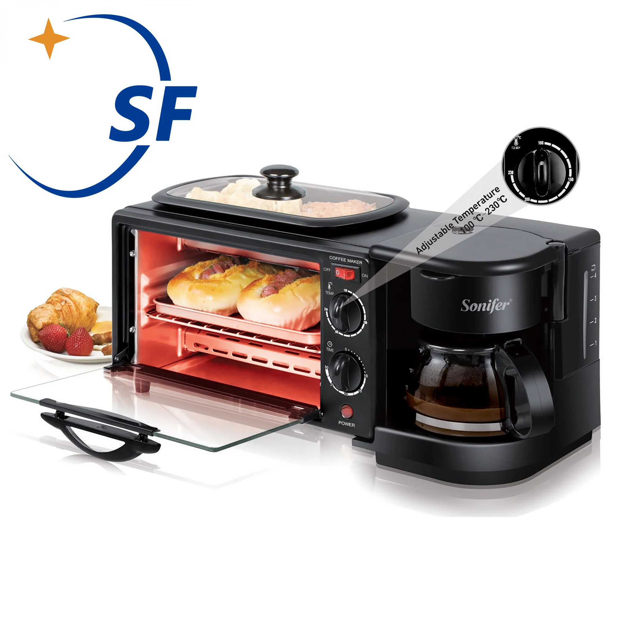 

Electric Oven 3 In 1 Breakfast Making Machine Multifunction Drip Coffee Maker Household Bread Pizza Frying Pan Toaster Sonifer