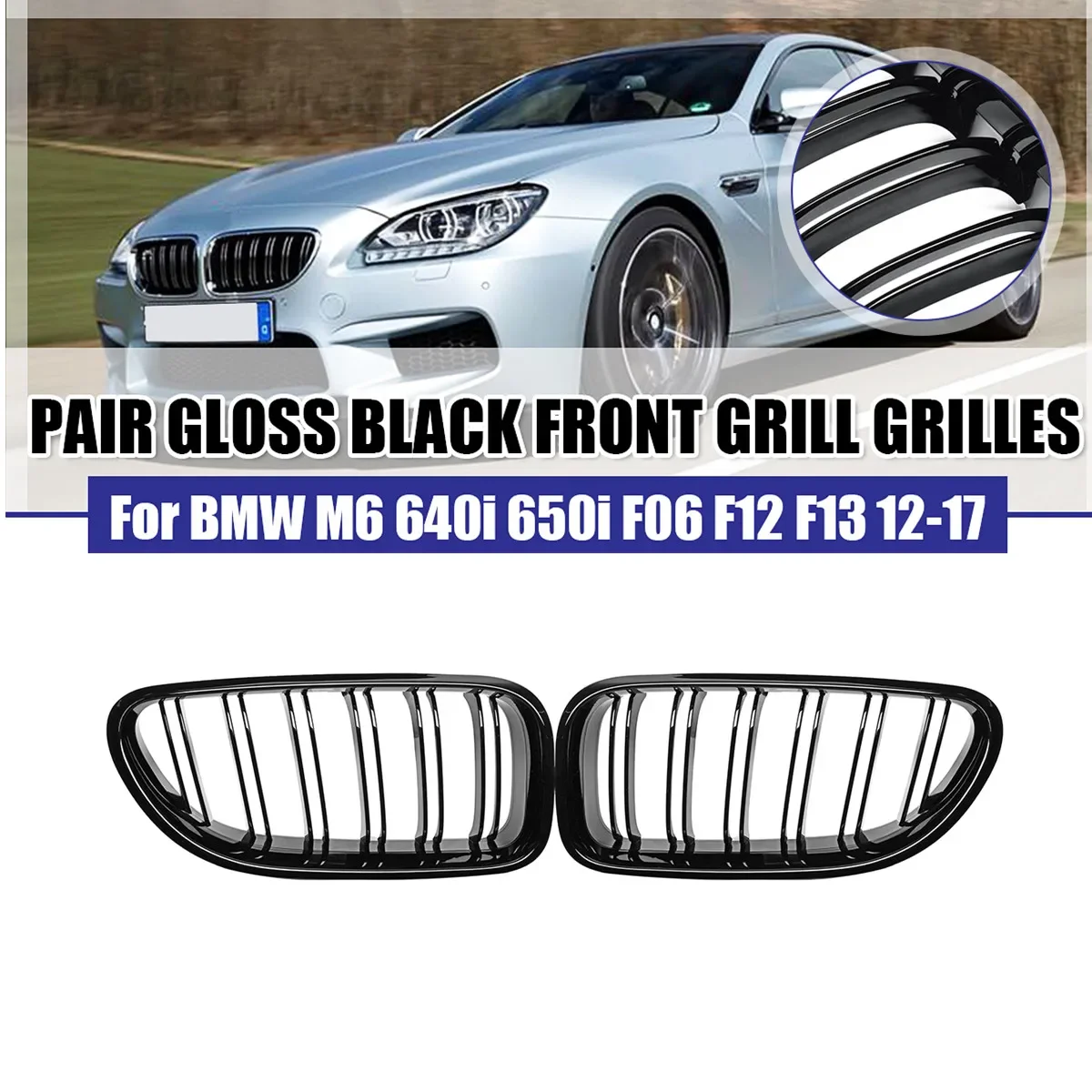 

Глянцевая Черная Решетка Переднего Бампера Для BMW 6 Серии F06 F12 F13 M6 640i 650i 2012-2017, Двойная Спортивная Сетка