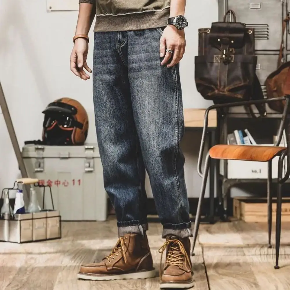 Men's Jeans Retro Straight Street Fashion Wide Leg Pants Loose Casual American Style Ami Khaki Wash Loose Jeans High Quality