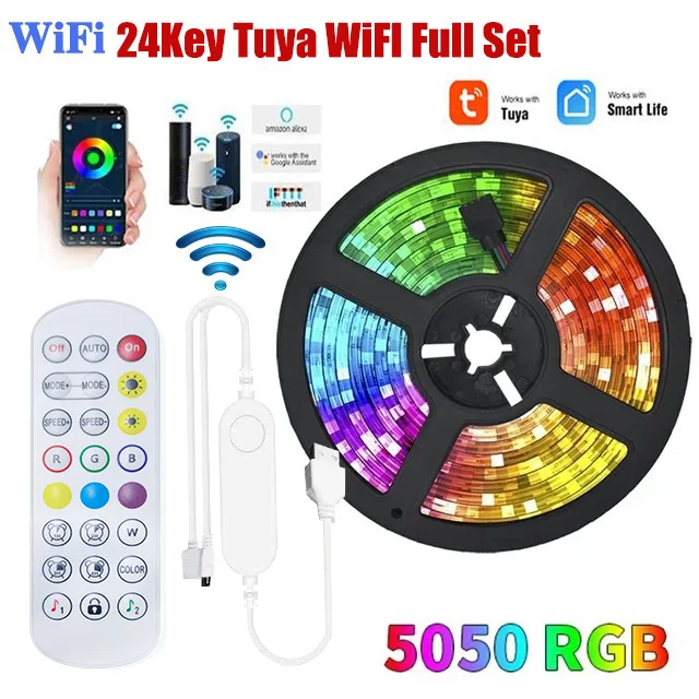 

Светодиодные ленты RGB 5050 Tuya APP Control 1-30M, меняющие цвет, гибкая светодиодная лента для ламп, лента для декора комнаты, подсветка