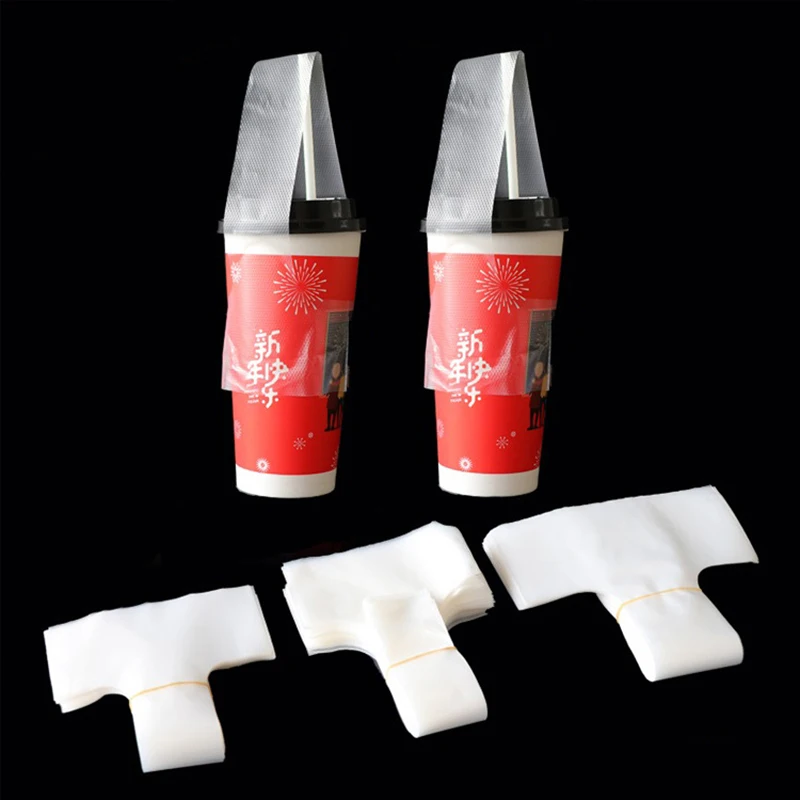 

100Pcs/Lot T-Shaped Bayonet Carrier Bag One Cup Beverage Packaging Bag Clear Plastic Transparent Pack Pouch