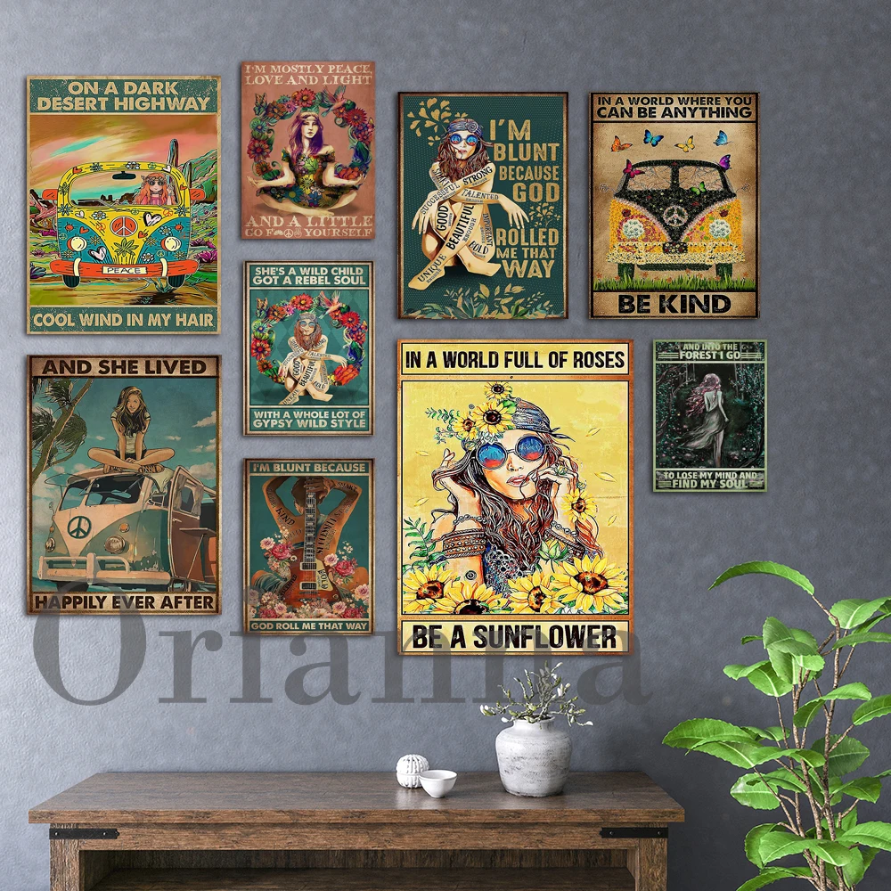 

Into Forest I Go To Lose My Mind And Find My Soul Hippie Girl Vintage Poster Girls Room Decor Hippie Car Wall Art Print Gift