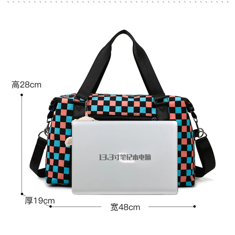 Large Capacity Women Travel Bag Plaid Female Gym Yoga Bags Waterproof Outdoor Sports Bags Weekender Handbags Shoulder Bags 2022
