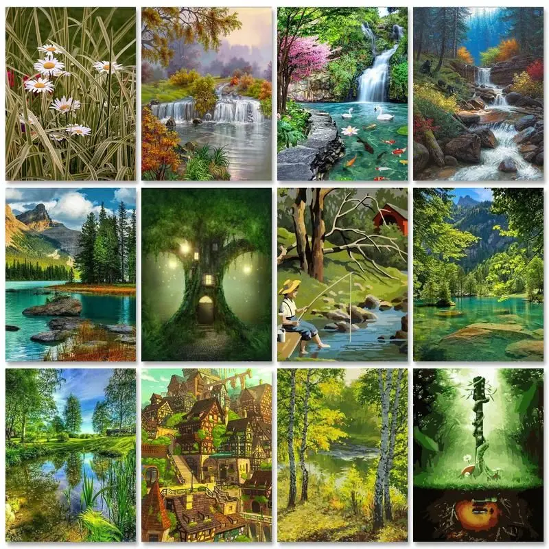 

RUOPOTY Frame Picture Painting By Numbers For Adults Beginner 40x50cm Diy Ideas Forest Landscape Handiwork For Personalized Gift