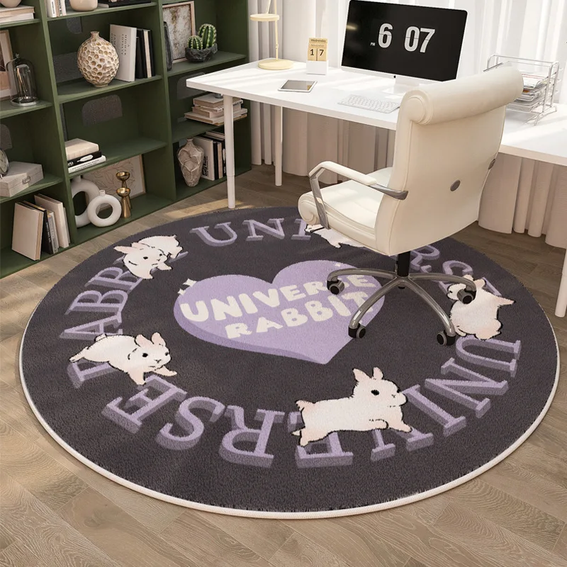 

Cute Rabbit Printed Round Rug Living Room Coffee Table Rug Chair Floor Mat Cloakroom Decoration Carpet Photo Props Kawaii Rug