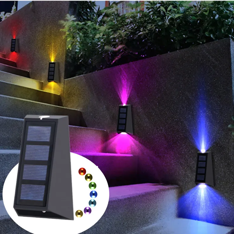 

Outdoor IP65 Waterproof Fence Solar Light Up And Down Stair Lamp 8Pcs Wall Lighting LED 7 Color Changing Garden Decor Solar Lamp