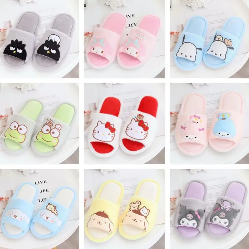 

Sanrioed Anime Kuromi My Melody Cinnamoroll Cute Cartoon Girl Household Slippers Spring and Autumn Indoor Open Toe Dormitory