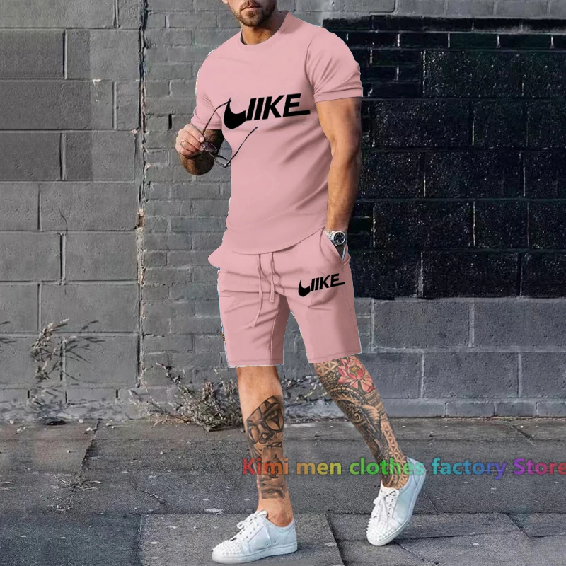 2 Piece Outfits Sets for Men Brand printing TShirts Shorts Sets Cotton Set Men Oversized 2023 New Summer Streetwear Tracksuit