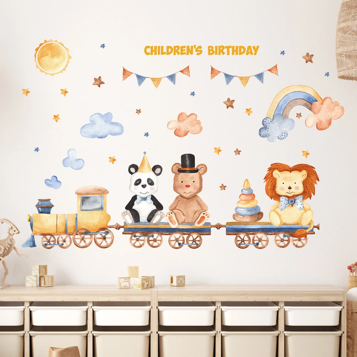 Цирковые самоклеящиеся настенные наклейки в виде детских животных паровой поезд