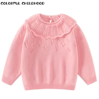 colorful childhood spring girl lace knitted sweater sweet lace collar pullover girl round neck bottoming shirt 4230