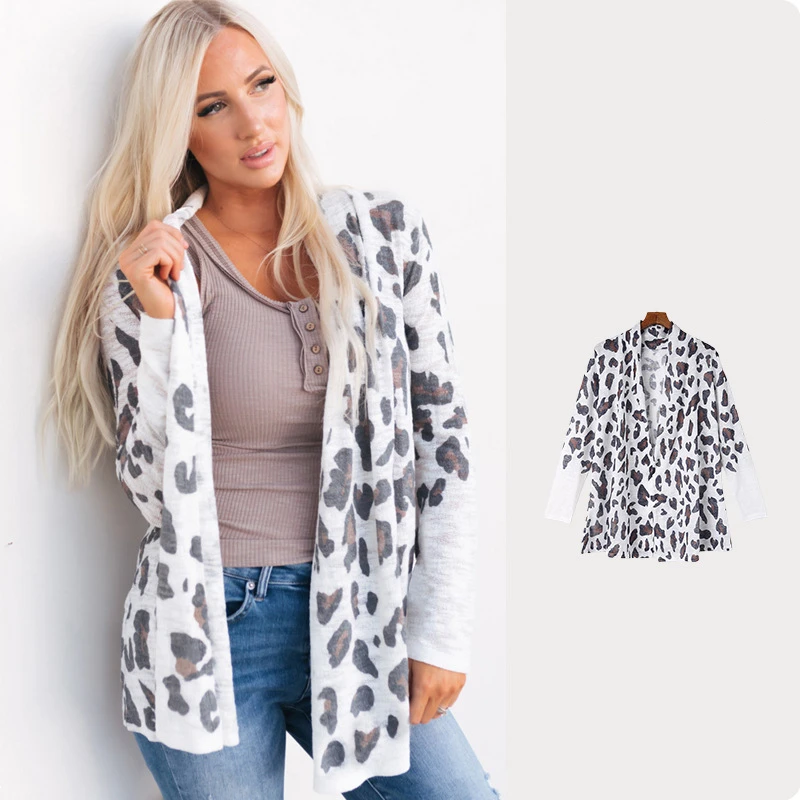 

European and American Cardigan Sweater Women's Winter New Leopard Print Printed Loose Long Sleeves Women's Overcoat