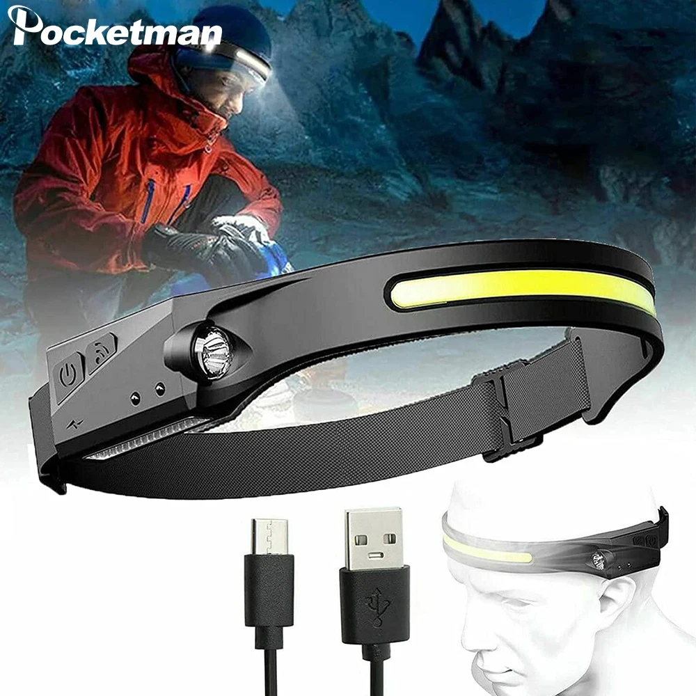 

Super Bright COB+LED Headlamp 3 Modes USB Rechargeable Waterproof Headlight Long Range Powerful with Bulid-in Battery Camping