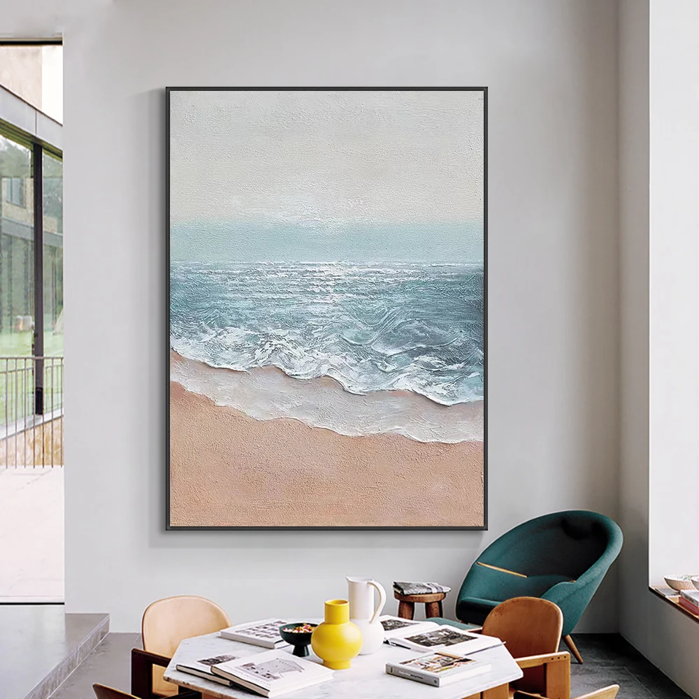 

100% Hand-painted Oil Painting Nordic Canvas Wall Art Handmade Beach Seascape Abstract Heavy Oil Painting for Living room Decor