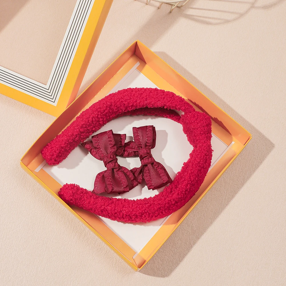 3 шт./компл. бархатный обруч с красным Тедди и заколка для волос набор девочек