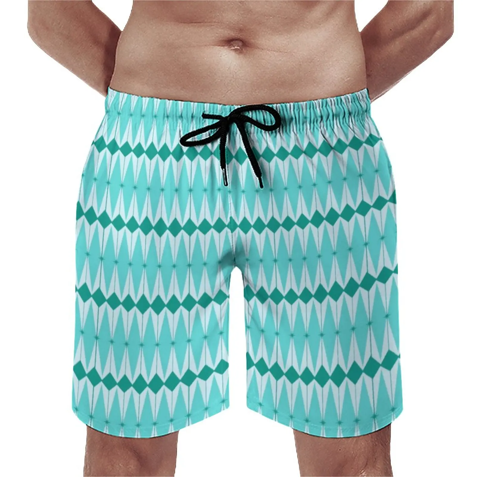 

Mid-Centu Board Shorts Geometric Diamonds Print Cute Hawaii Beach Short Pants Design Sports Quick Dry Swim Trunks Birthday Gift