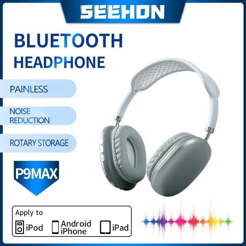 

P9 Max Headset Bluetooth 5.0 Wireless Headphones Foldable Bass Stereo Headphones with Microphone Mp3 Player Support TF Card AUX