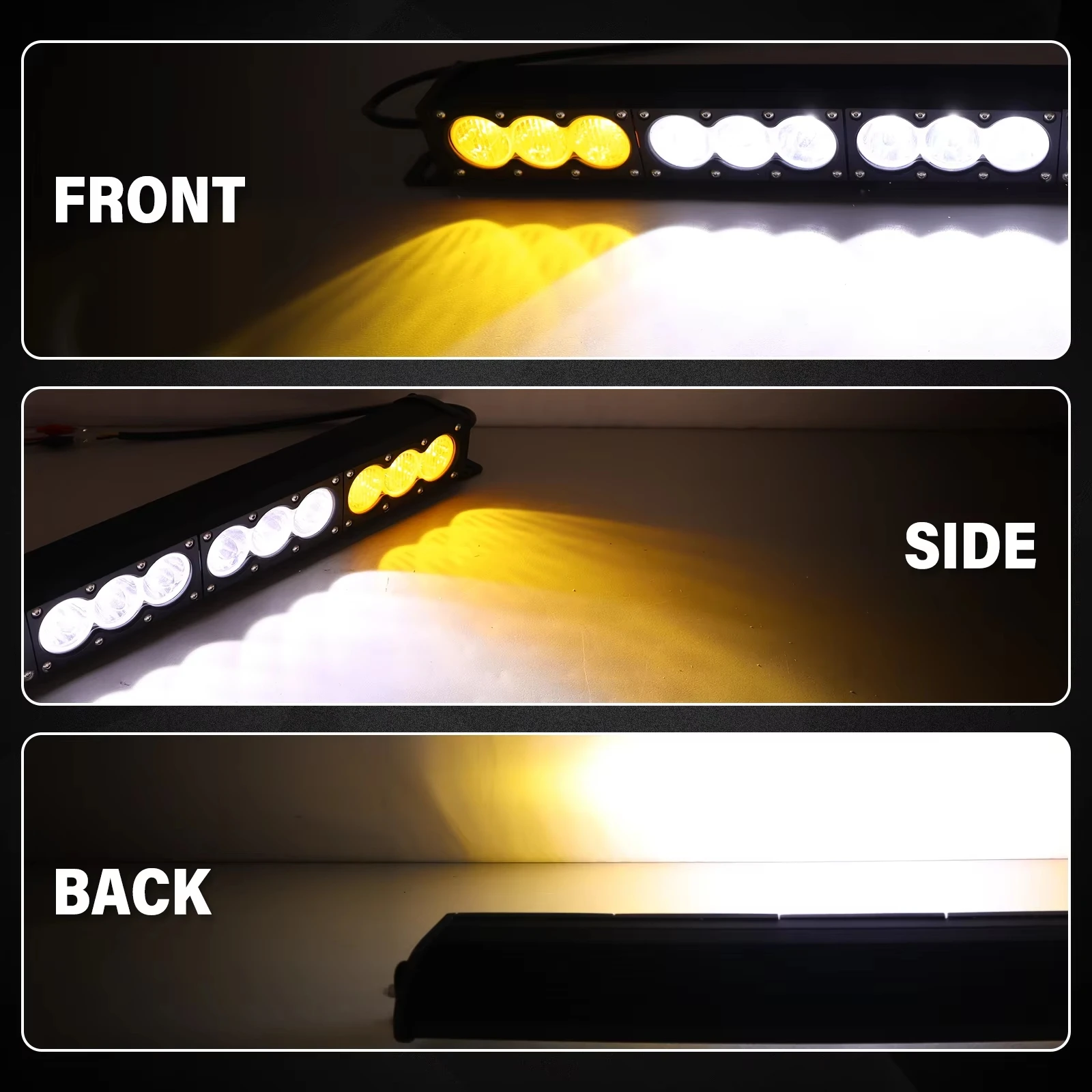 Фото Светодиодная балка Single Row LED 28 дюймов 150 Вт, двухцветная, для бездорожья, бело-желтый комбинированный луч (точечный и рассеянный) для Jeep, Ford, GMC, Ram Offroad №5
