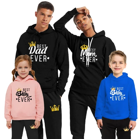 Parent-Child Tracksuits Best Mom Dad Baby Print Women Men Kids Hoodies + Pants 2 Piece Suit Parent Children's Family Clothes