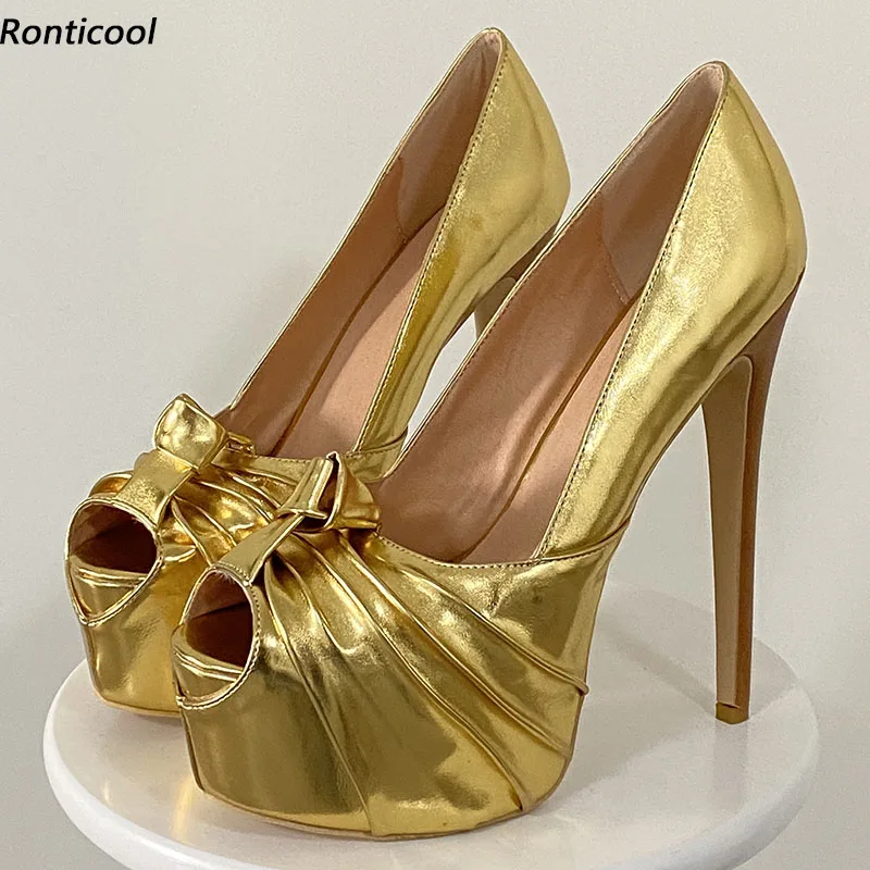 

Ronticool New Fashion Women Platform Pumps Super Sexy Stiletto Heels Peep Toe Gorgeous Gold Silver Party Shoes US Plus Size 5-20
