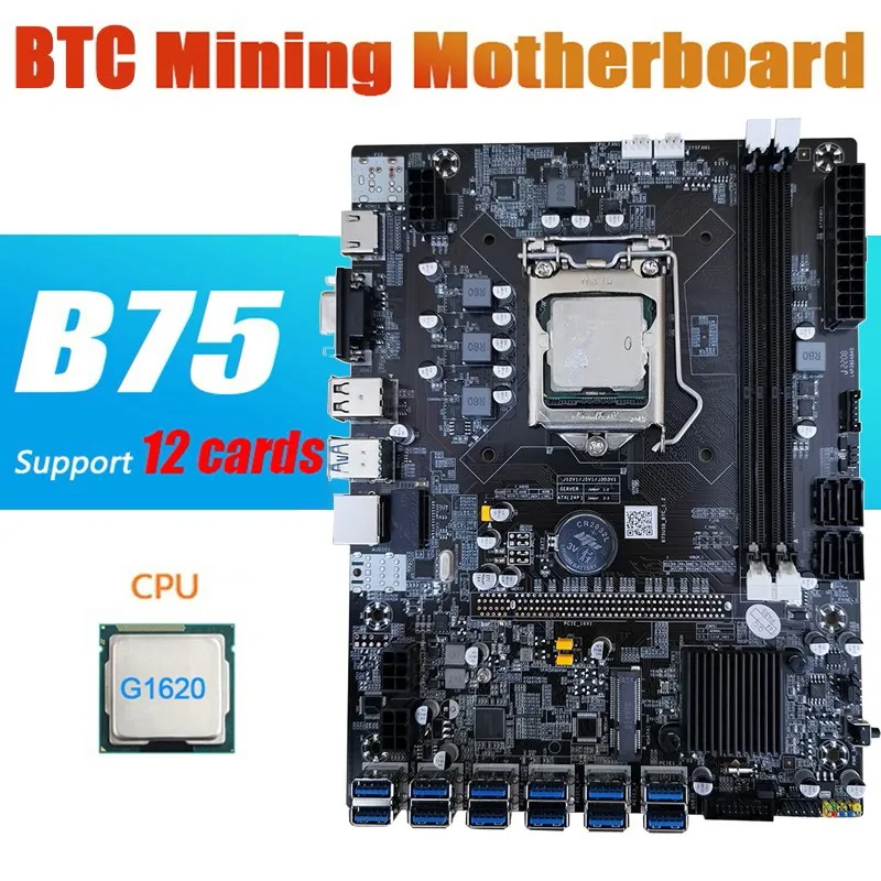 

B75 BTC Mining Motherboard LGA1155 8XPCIE 12*PCIE USB Adapter DDR3 MSATA B75 USB Motherboard+G1620 CPU+SATA Cable+Switch Cable