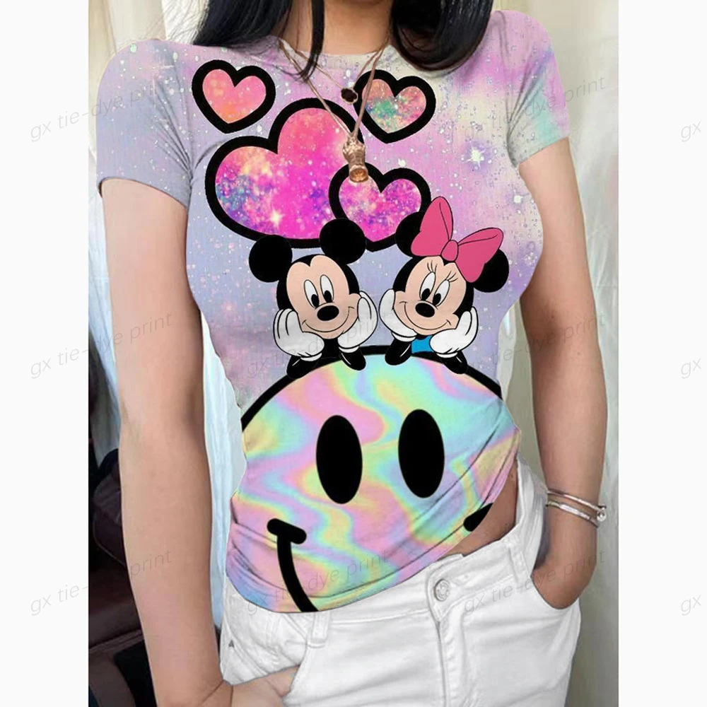 

Летняя облегающая футболка с неоновым принтом и круглым вырезом, Женский Топ в Корейском стиле, модная сексуальная футболка в стиле Харадзюку, базовая футболка