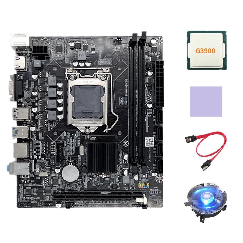 

Материнская плата H110 для компьютера, материнская плата LGA1151 поддерживает Память DDR4 с процессором G3900 + вентилятор охлаждения + кабель SATA + тер...