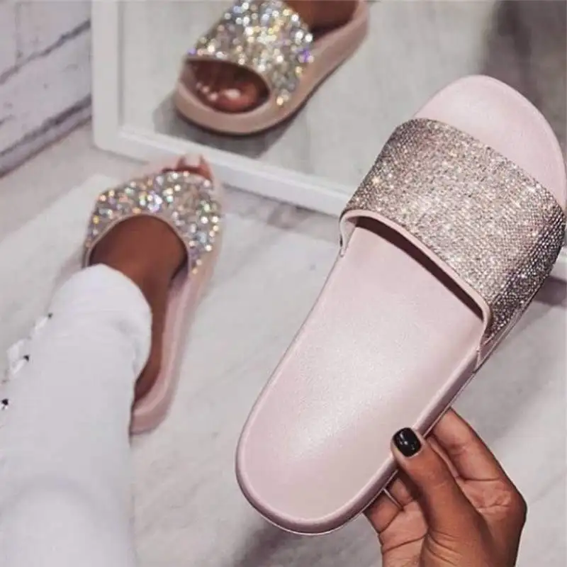 Summer Slides Glisten Rhinestones  Beach Luxury Women Shoes Slippers  Casual Outdoor Female Ladies Platform Zapatos De Mujer