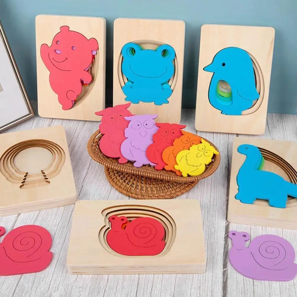 

Multi-layer Wooden Animals Puzzle Toy Cartoon Whale Rabbit Early Puzzle Aids Gradient Preschool Educational Children Elepha A9c6