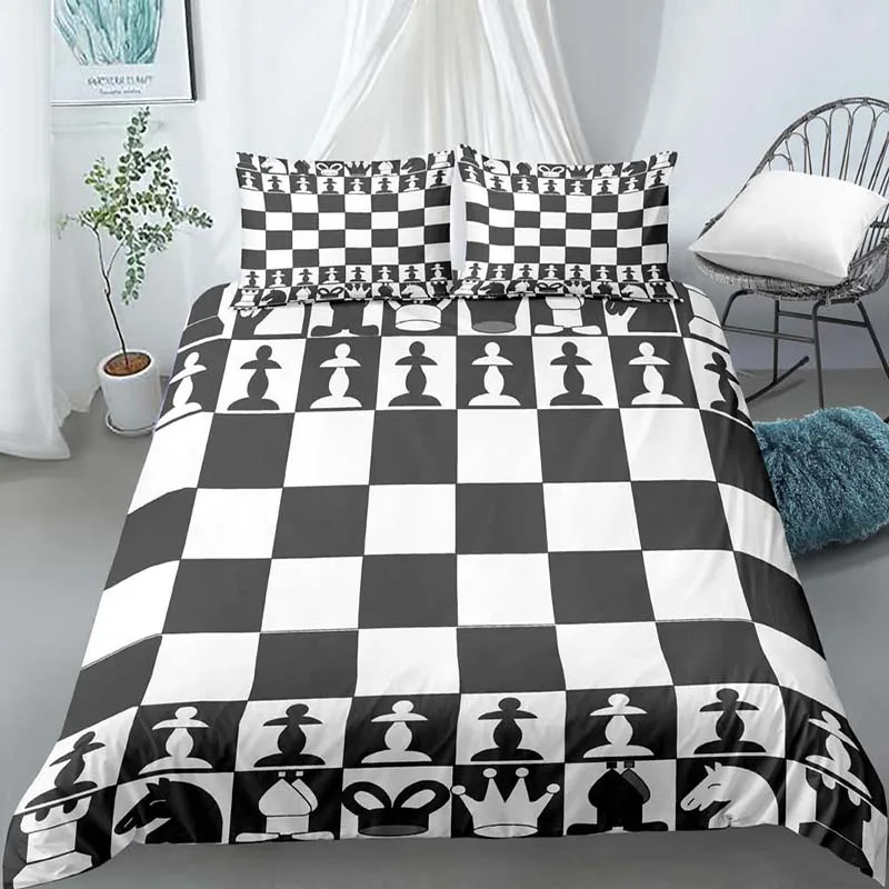 

Chess Board Duvet Cover 3D Bedding Set Black White Check Print Comforter Cover King Queen Size Brushed Quilt Cover Home Textile