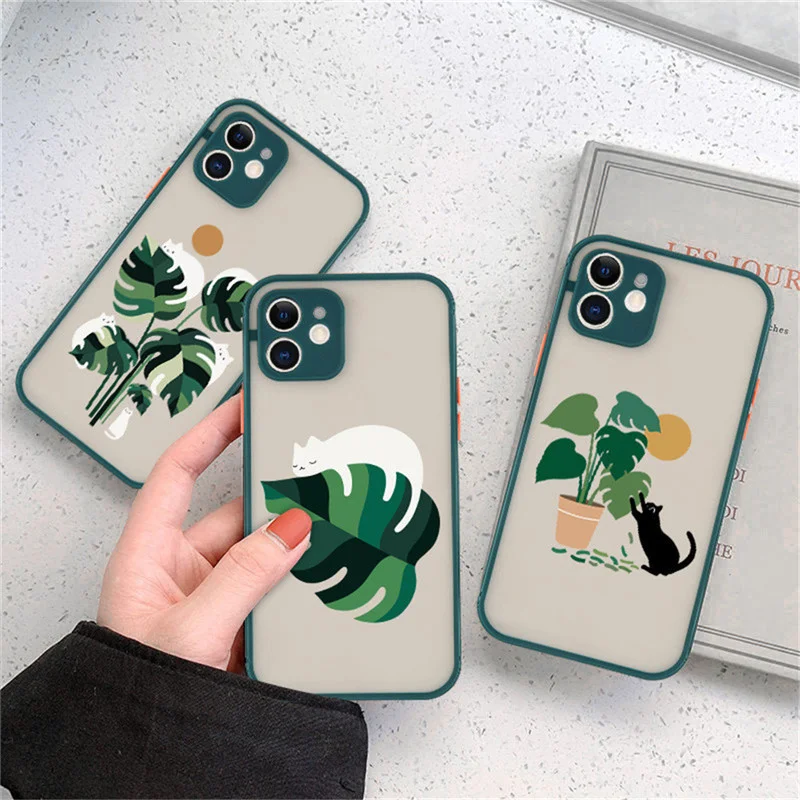 

Чехол с цветами и листьями, жесткий матовый чехол для iPhone 12 11 13 Pro Max Mini x XR XS Max 7 8 plus se 2020