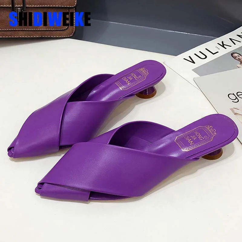 Women Fashion Soft & Comfortable Slip on Flat Shoes Lady Casual Purple Summer Loafers Female Pointed Toe Pu Leather Shoes AD2277