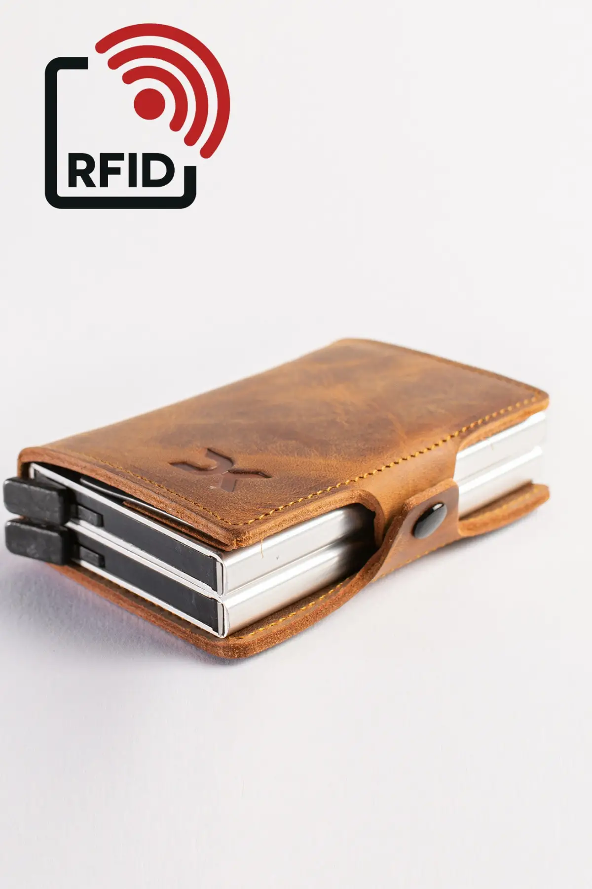 

Smart Wallet Brown Craftsmanship Durable Real Holder Genuine Cowhide Handmade Automatic Dual Mechanism Rfid Card