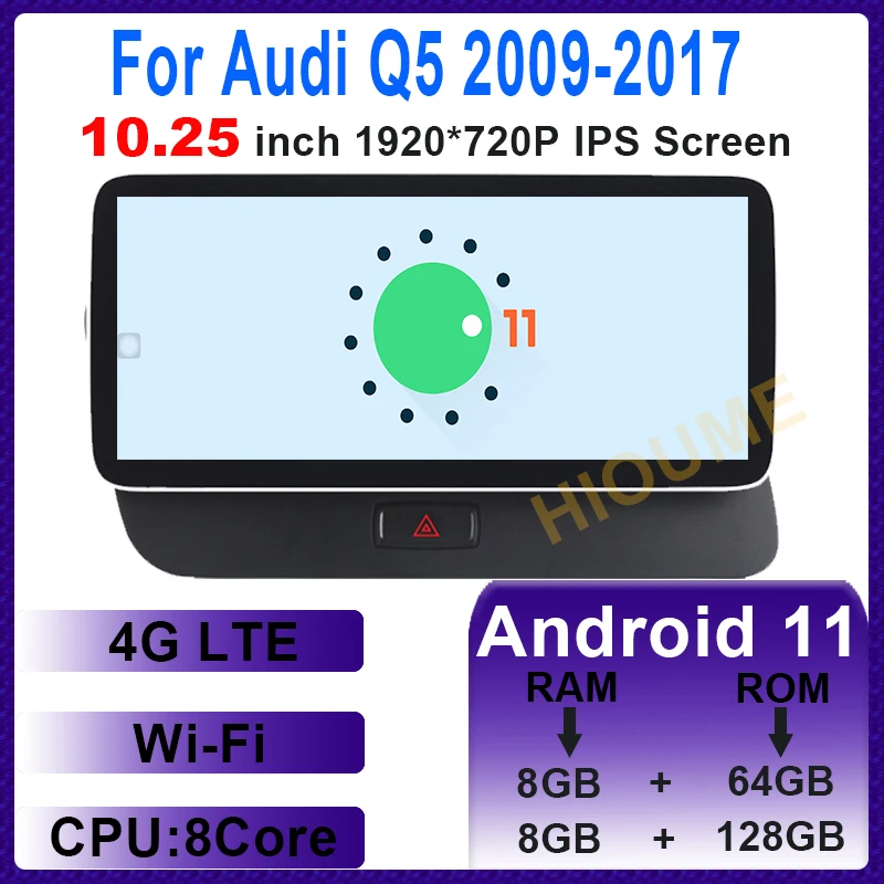 

10.25" Android 11 8Core 8+128G Car Multimedia Player GPS Navigation for Audi Q5 2009-2017 Radio Stereo Head Unit 4G WiFi BT