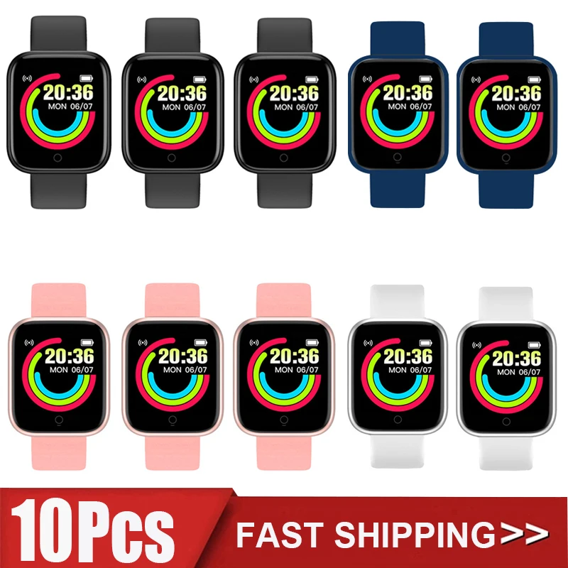 

10Pcs Smartwatch D20 Men Women Smart Watch Y68 Fitness Tracker Sports Heart Rate Monitor Bluetooth Wristwatch for IOS Android