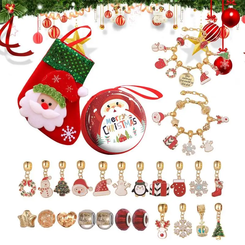 

Christmas Countdown Surprise Gift Children Handmade DIY Charm Beads Pendant For Bracelet Jewelry Making Kit Girls Christmas Gift