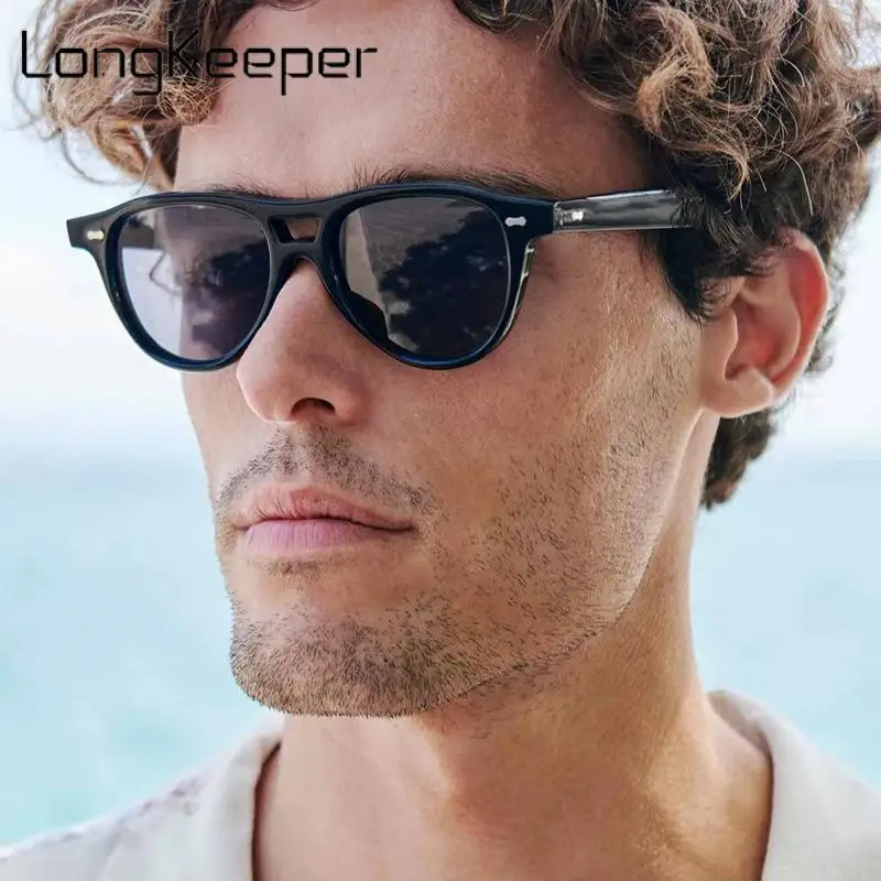 

Longkeeper Retro Rice Nail Small Oval Sunglasses Women Sun Shades Glasses for Men Vintage Black Brand Designer Double Beam Uv400
