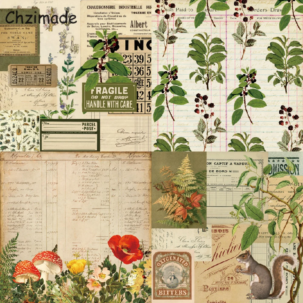 Chzimade 12 Sheets Serenity Junk Journal Scrapbooking Paper Packs Pads Background Card Makings Diy Decorative Crafts |