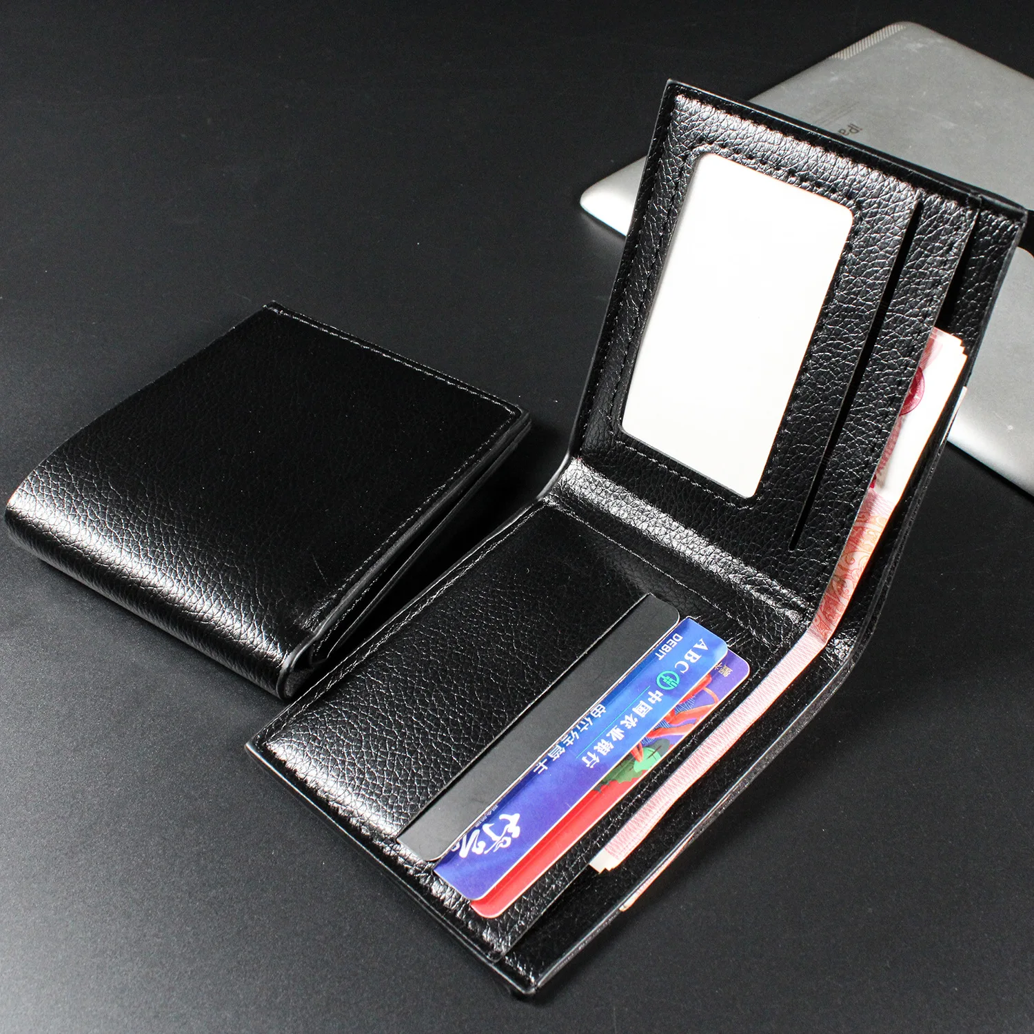 

Purses Wallet Cowhide Bag Inserts Men Business Foldable Money Cowhide Credit Cards Holder Coin Purses Leather Slim Wallets