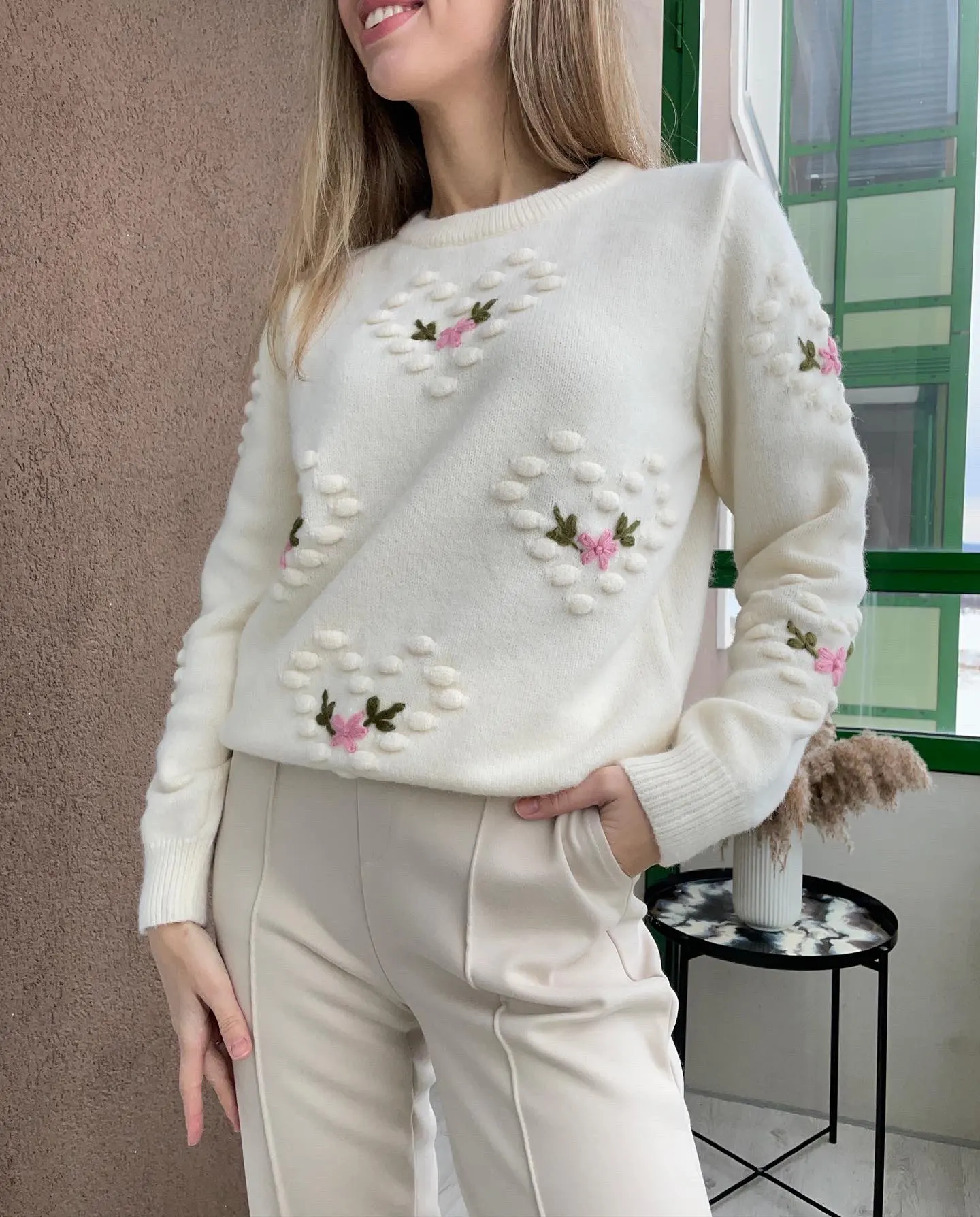 

2021 Autumn Winter Women Sweater Korean Love Heart Floral Knitted Pullover Tops Causal Long Sleeve O-neck Pull Femme C-185